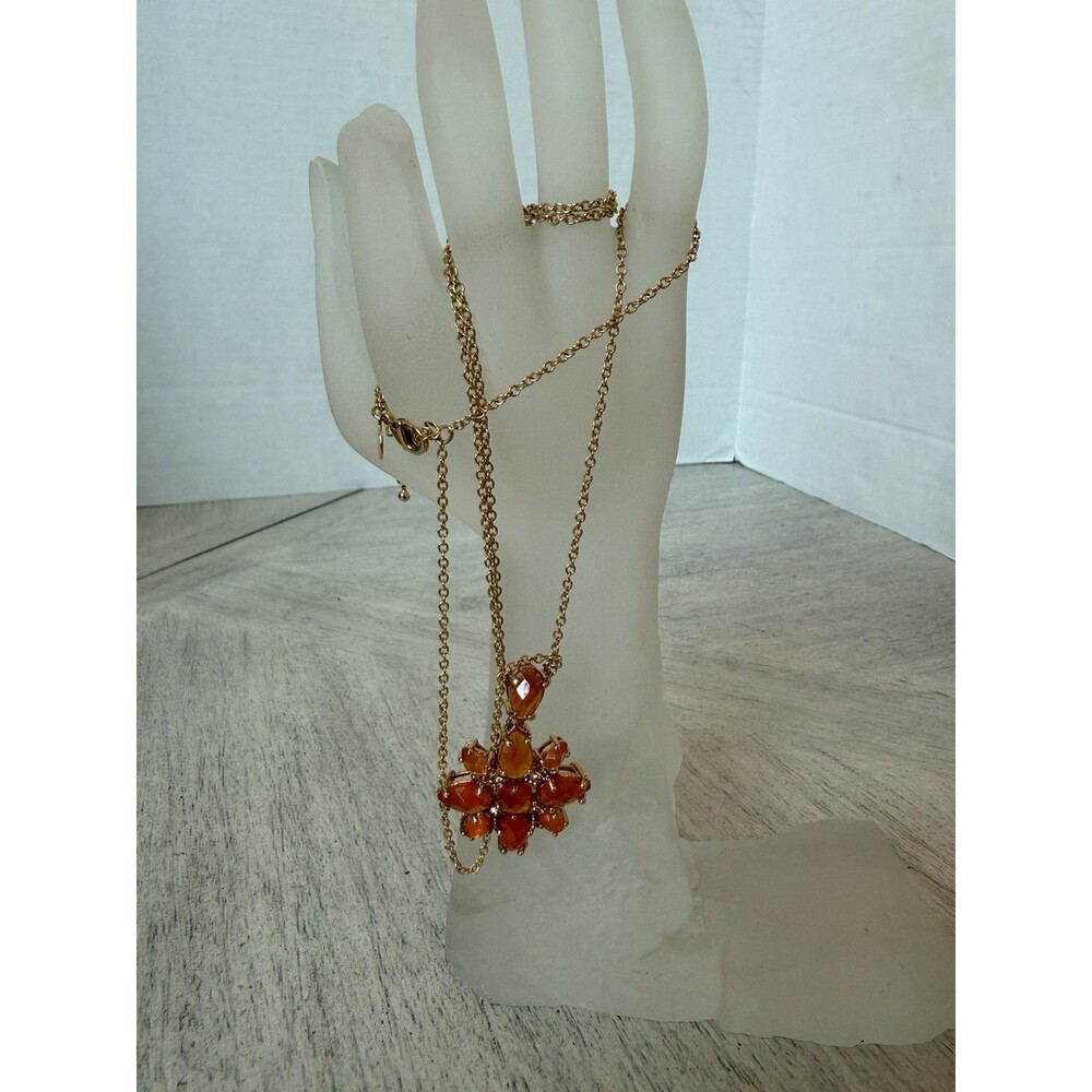Joan Rivers Classics Collection Double Gold Tone Chain Tangerine Orange Flower - Picture 10 of 13
